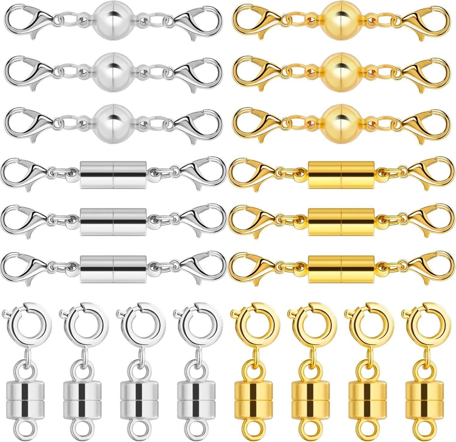 20 Pcs 14K Magnetic Necklace Clasp and Closures, Gold and Silver Magnetic Necklace Extender, Strong Magnets Jewelry Clasp for Jewelry Connector Making, Easy to Use for Necklaces Bracelets