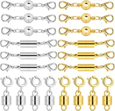 Magnetic Necklace Clasps and Closures, 20 Pcs 14K Gold and Silver Magnetic Necklace Extender, Extra Strong Magnets Jewelry Clasp for Necklaces & Bracelets Connector Making, Easy to Use for Women