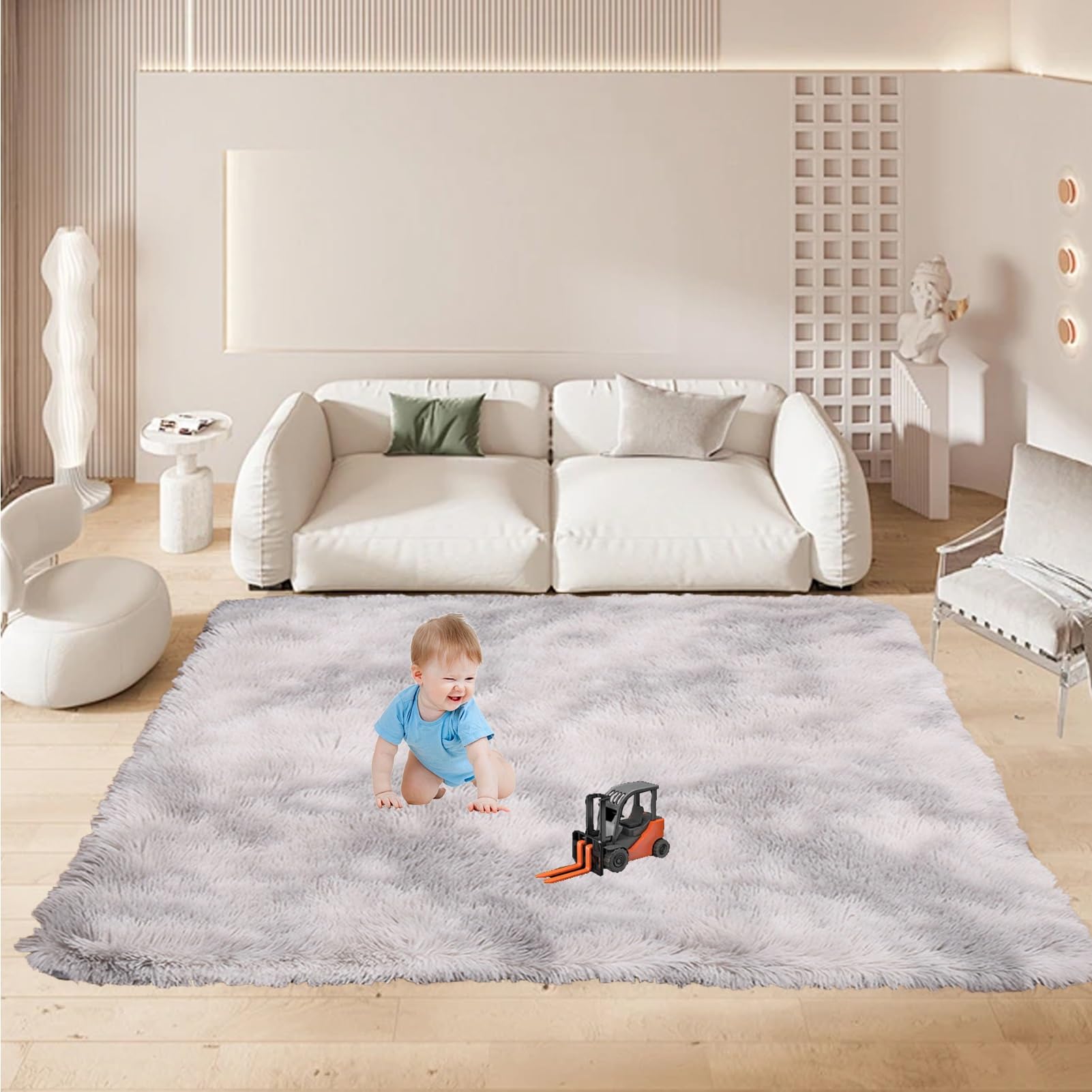 Teppich Wohnzimmer 120 x 320 cm Flauschig Felloptik Weicher Fell Carpet Wohnkultur für Stühle Sofa Schlafzimmer Kinderzimmer, Hellgrau