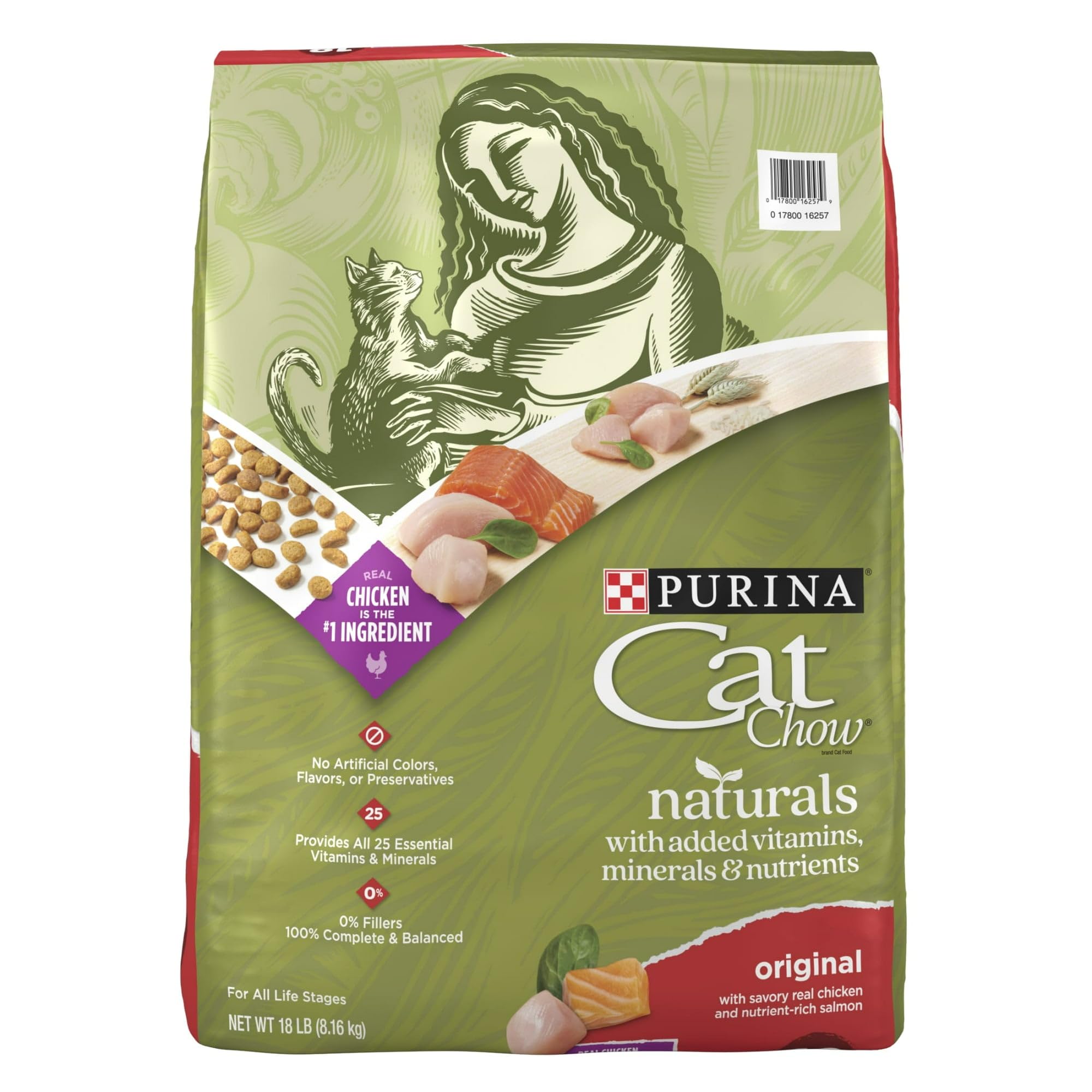 P L-RA Naturals, Dry Cat Food, Chicken & Salmon, 18 Lb Bag - Delivers 100 Percent Complete and Balanced Nutrition Including Omega-6 Fatty Acids for Skin