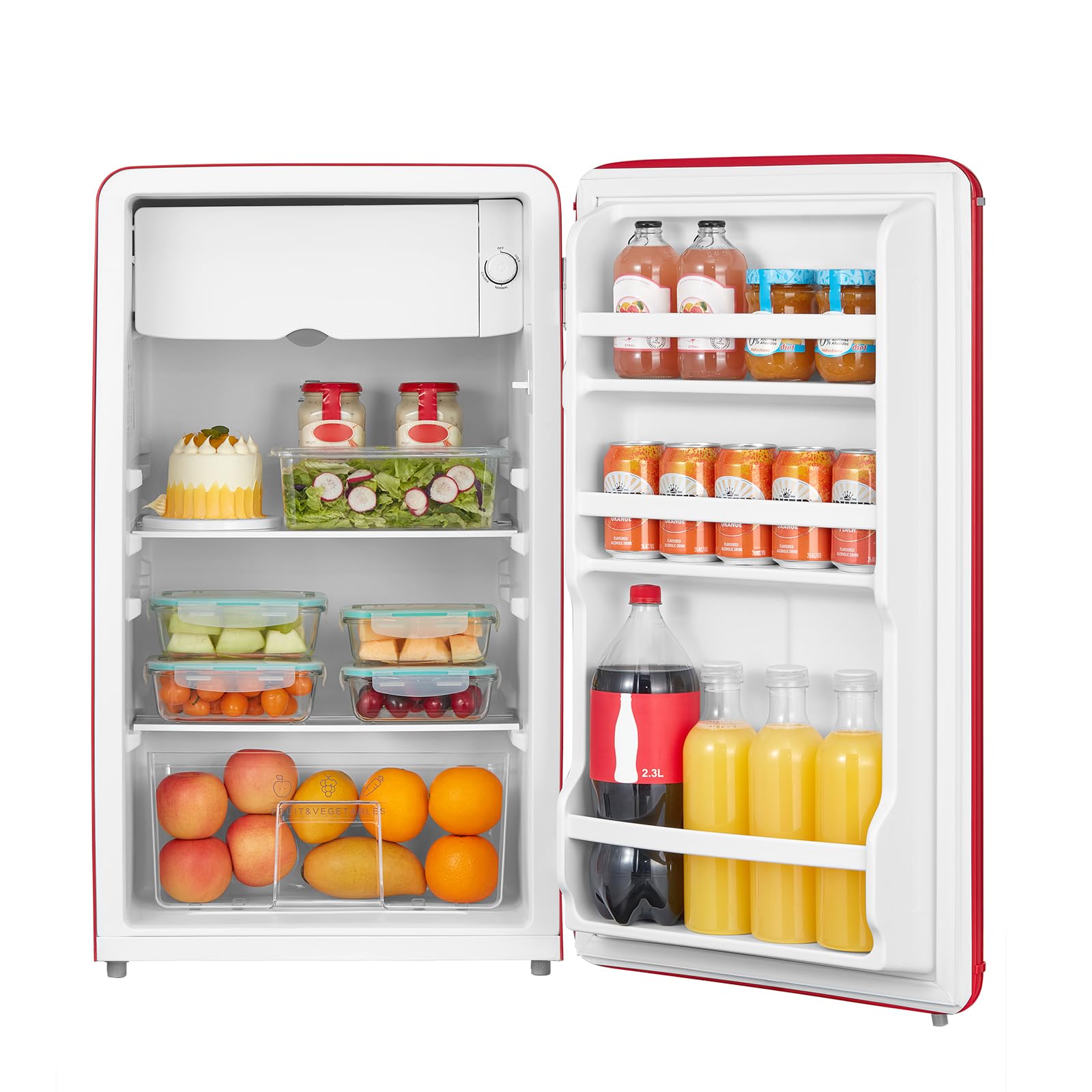 COMFEE' RCD93RE2EURT(E) Frigorifero Monoporta 93L, Design Retrò, Controllo Temperatura Regolabile, Adatto per Casa, Ufficio e Altre Applicazioni Domestiche, Colore Rosso