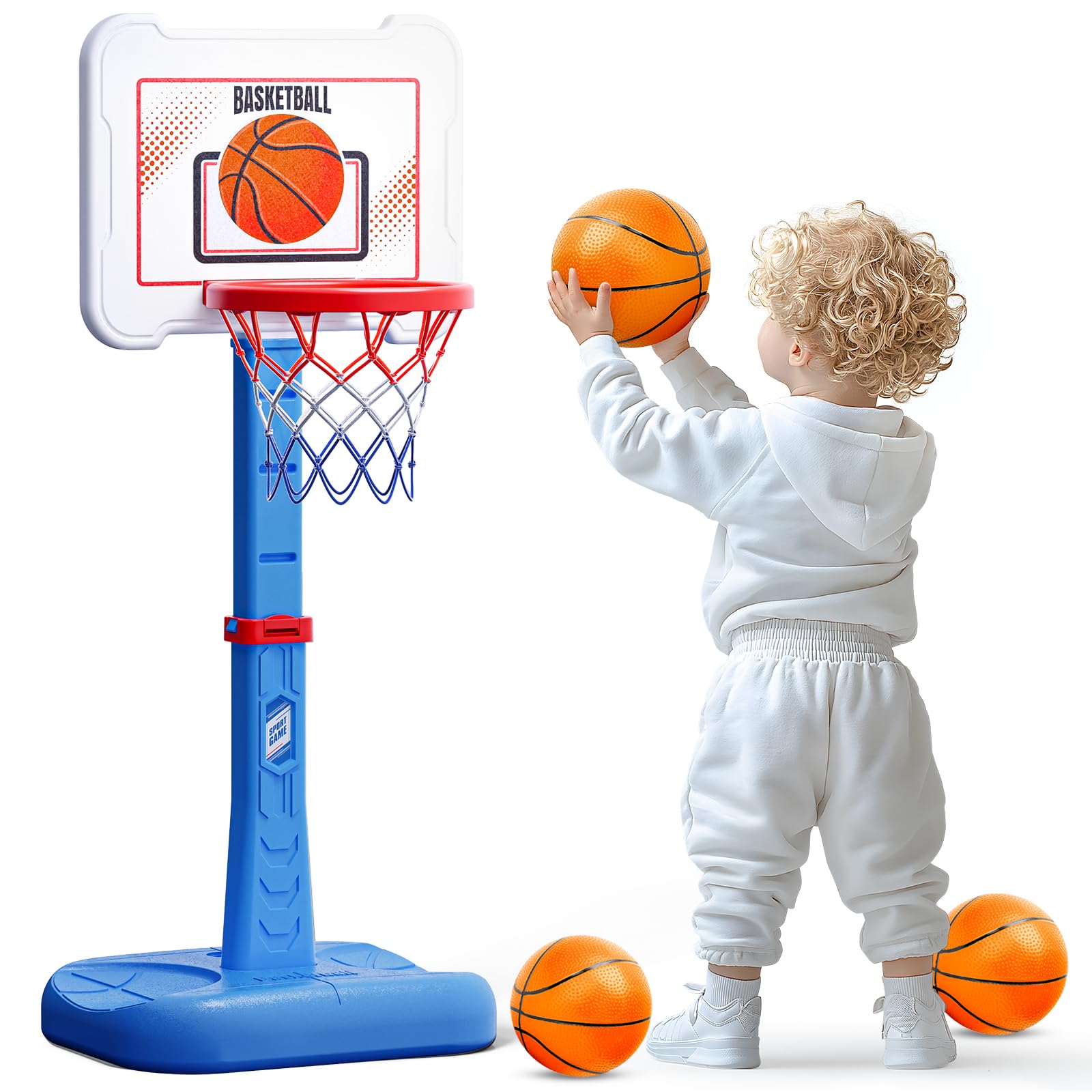 ShyLizard Toddler Basketball Hoop Indoor for Age 1-3, Height Adjustable Poolside Basketball Hoop with 3 Balls, Mini Basketball Hoop Sport Toys