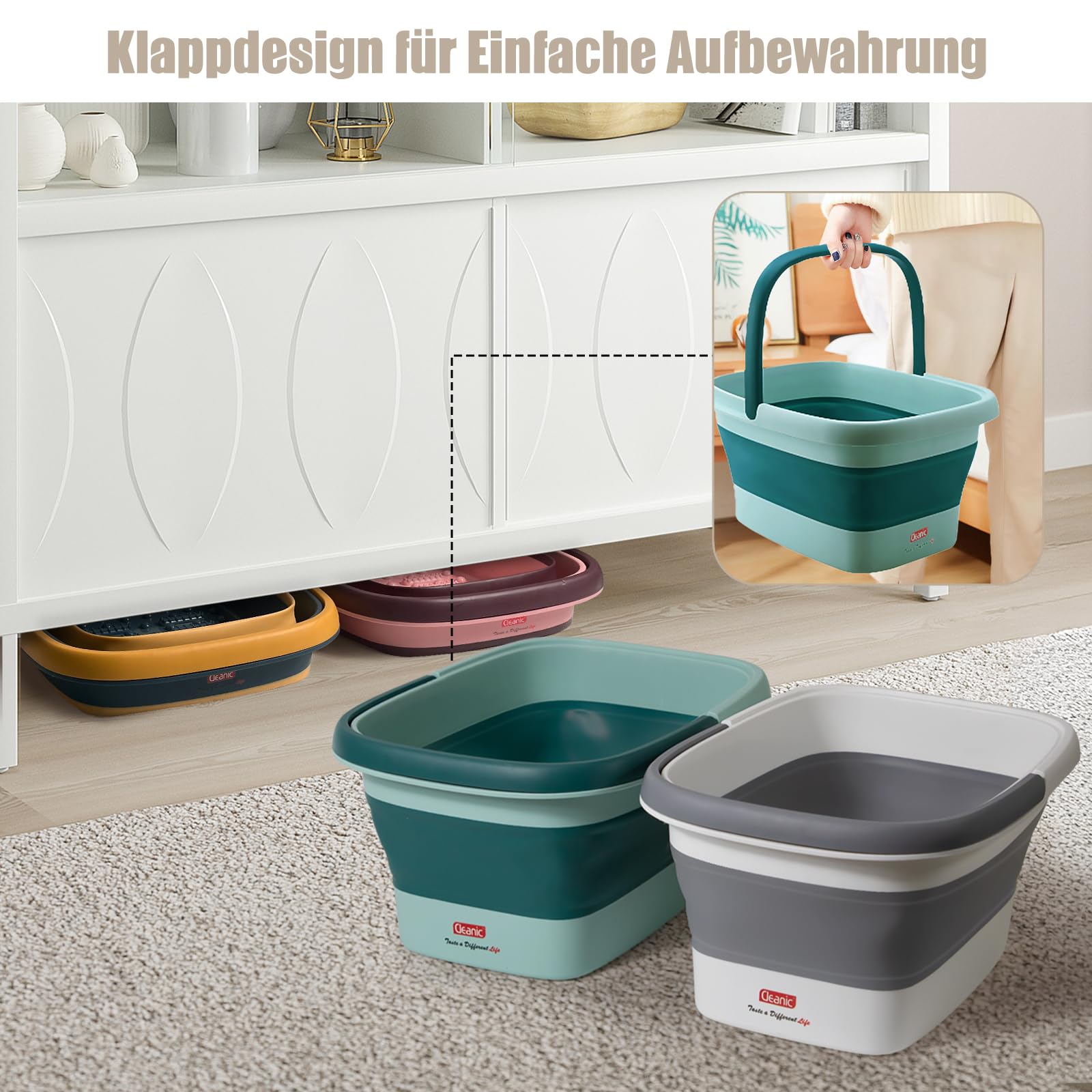 DEANIC Fußbad Fussbad mit Massage Faltbare Fußbadewanne, Fußwanne Fussbadewanne mit Massage, Mit Griff Tragbares Fußmassage (Grau)