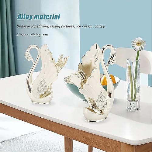 Miniatura 2 de Juego de cucharas de base de cisne, elegante soporte para cucharas de cisne, tenedores, organizador decorativo de cubiertos de cisne para café,
