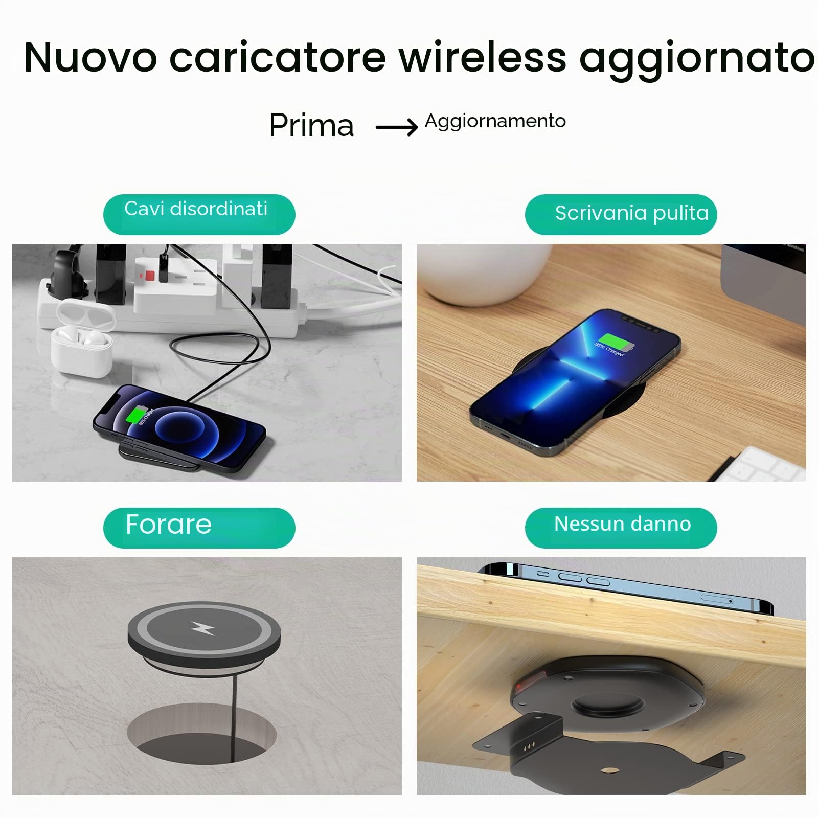 Caricabatterie wireless invisibile KPON (marrone scuro)