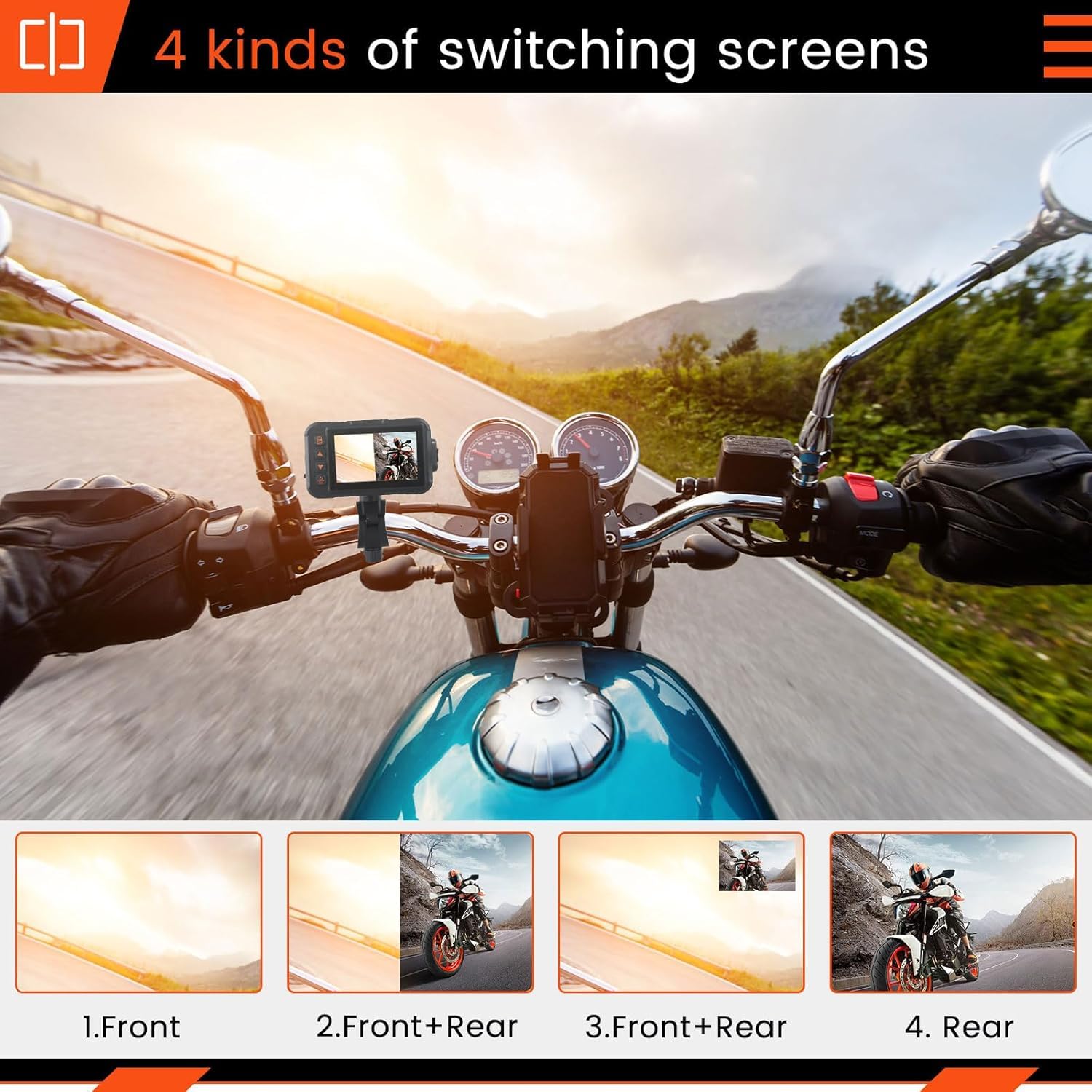 CAMECHO Moto Dash Cam 3 Pollici Schermo con 64GB TF Scheda, IP67 Impermeabile Doppia Telecamere Grandangolare 120 Gradi 90 Gradi Fotocamera per Moto con HDR, G-Sensor, Registrazione in Loop
