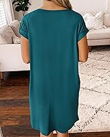 Vista 3 de BTFBM - Vestidos de verano de manga corta con cuello en V para mujer, primavera de 2023, estilo casual, holgado, camiseta tipo túnica, vestido