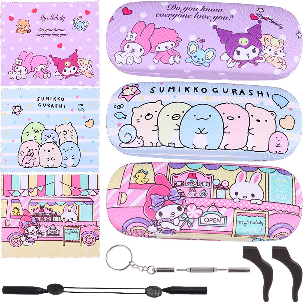 Cute Cartoon Hard Shell Eyeglasses Cases Protective Case Storage Box With Glasses Cloth Eyeglass Strap for Girl Teen