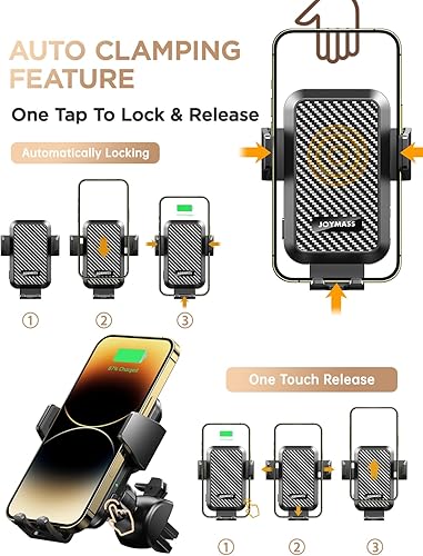 Miniatura 3 de Cargador inalámbrico para automóvil, carga rápida de 15 W, cargador de automóvil con sujeción automática para teléfono celular, soporte de