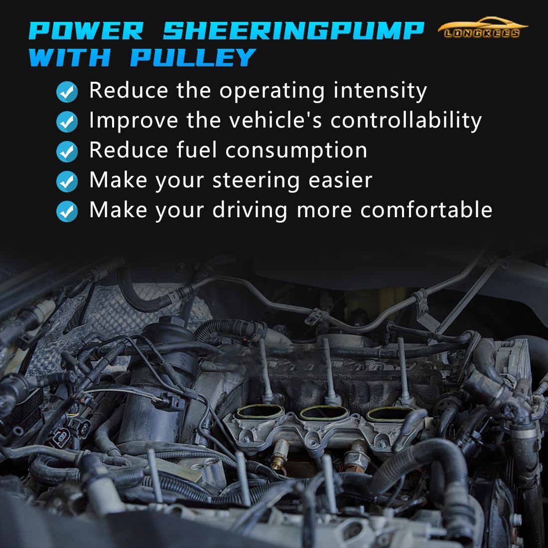 Power Steering Pump with Pulley Reservoir Compatible With 2002-2007 Dodge Ram 1500,96-70269 20-70269 New Power Assist Pump