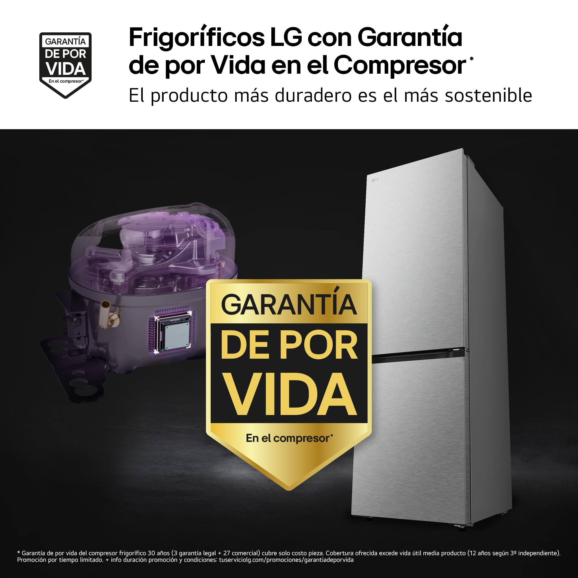 LG GBBS716AMB - Frigorífico Combi DoorCooling+, 1,86m, Clasificación A, Serie 700, Capacidad de 333l, Acero texturizado antihuellas