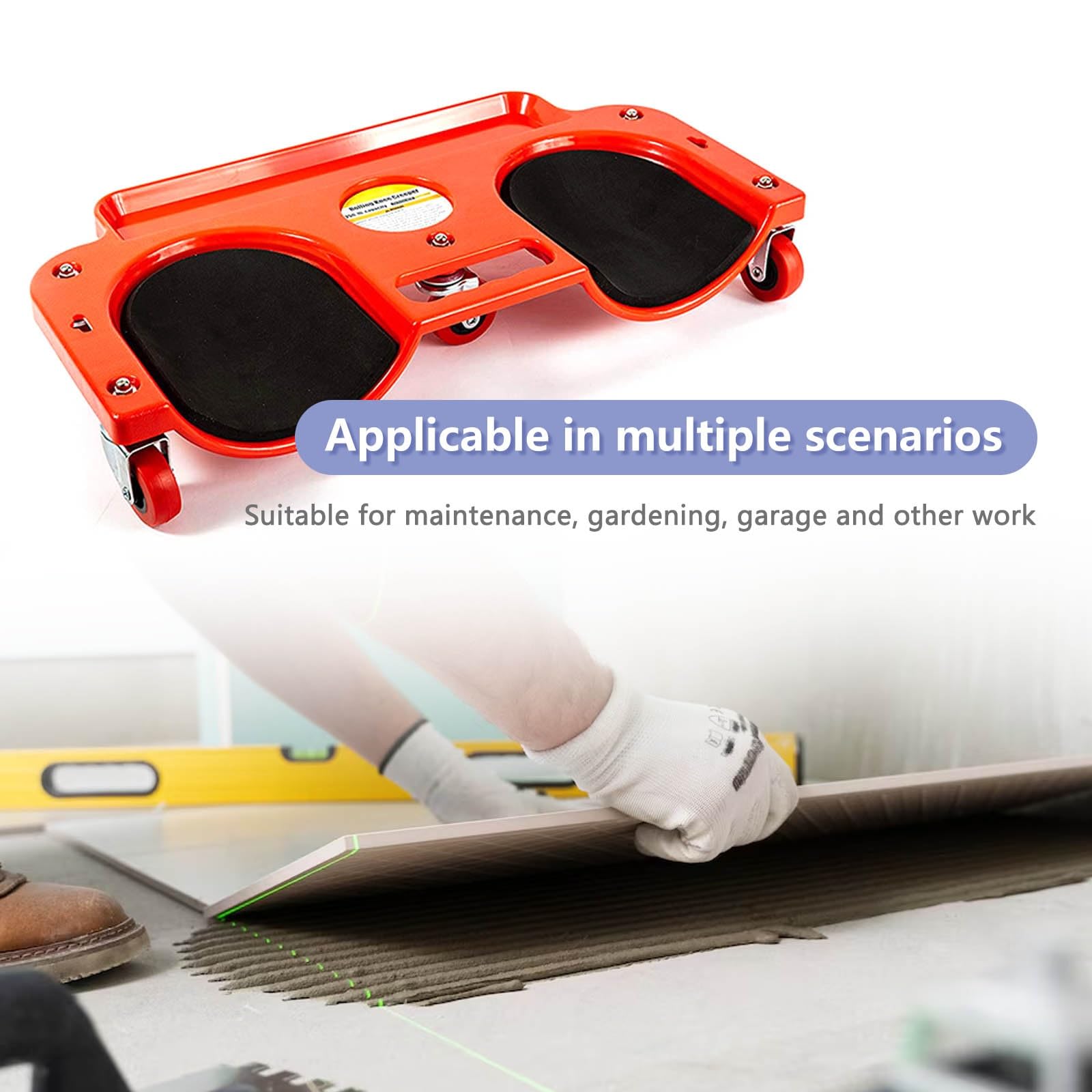 Rodilleras Rodantes Rodilleras Trabajo Suelo con 5 Ruedas Universales Rodilleras Resistentes para Trabajo Fuerte Capacidad de Carga Rodillero con Rodillos con Bandeja para Herramientas(Rojo)