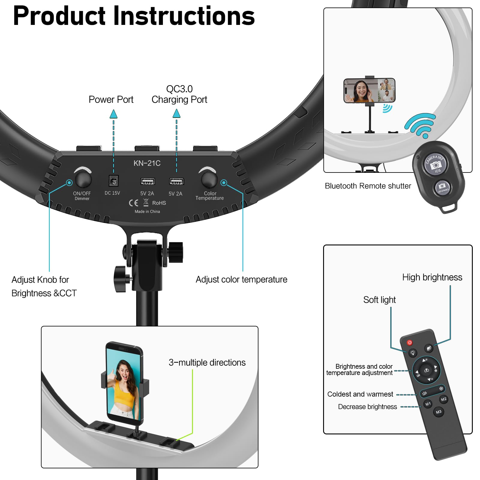 Hagibis 21 inch Ring Light with Stand Outer 55W 5600k Dimmable LED Light, Tripod Stand,and Phone Holder，Remote Controller,Carrying Bag ，CRI 97+ 2540lux, for Streaming Home Office Zoom Call Lighting