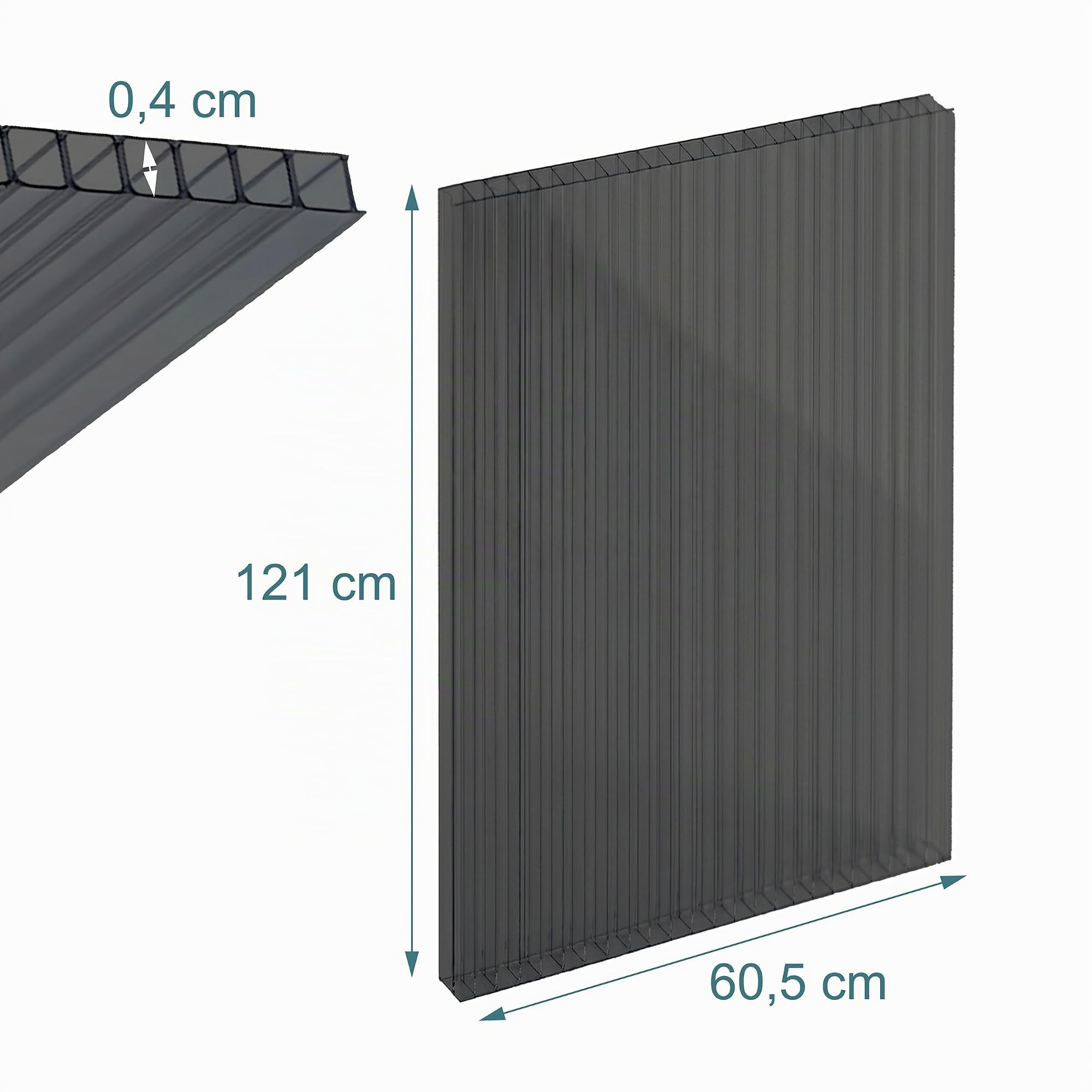 Relaxdays Lot de 10 plaques alvéolaires Double paroi 6 mm, pour Serre, H : 121 x 60,5 cm, Polycarbonate, Anthracite