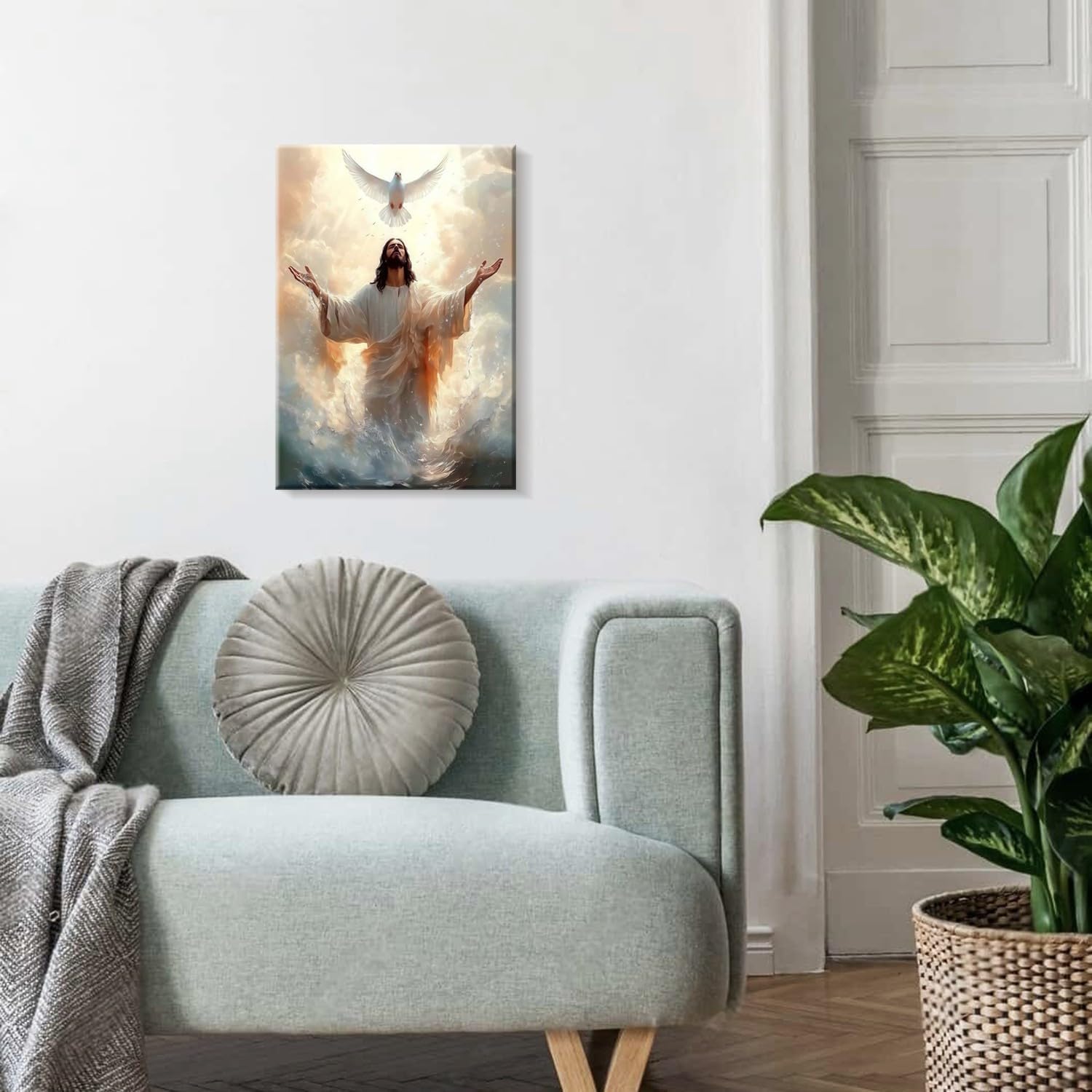 Framed Jesus Canvas Wall Art White Dove and Jesus Wall Decor Picture Christian Poster Painting Decoration Unique Print Wall Decor Living Room Bedroom Church Decor 12x16 Inch Ready to Hang - Image 4