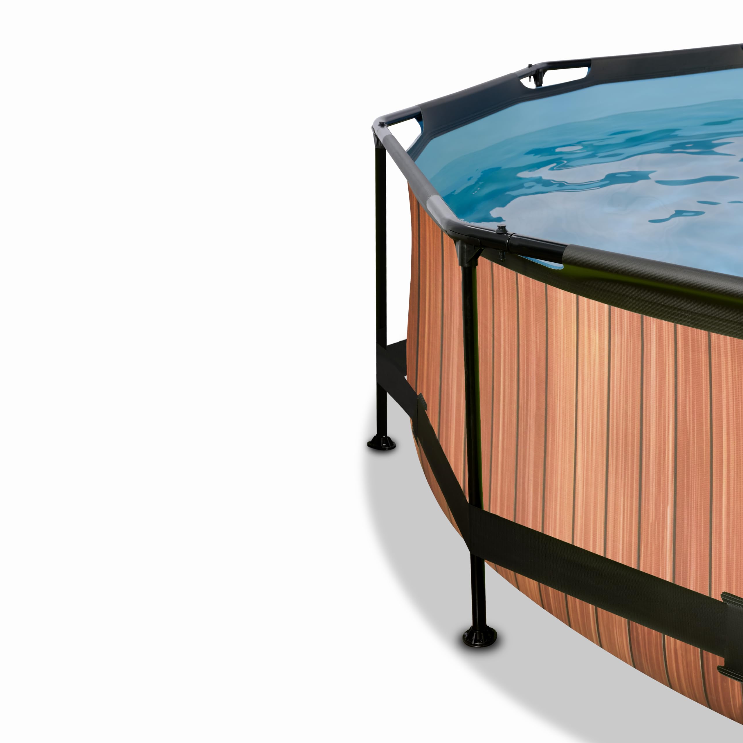 EXIT Toys Aufstellpool Rund 244x76 cm mit Filterpumpe – Gartenpool für Kinder Geeignet – Stahlrahmen – TÜV, CE, EN 16582 – Wood – Braun