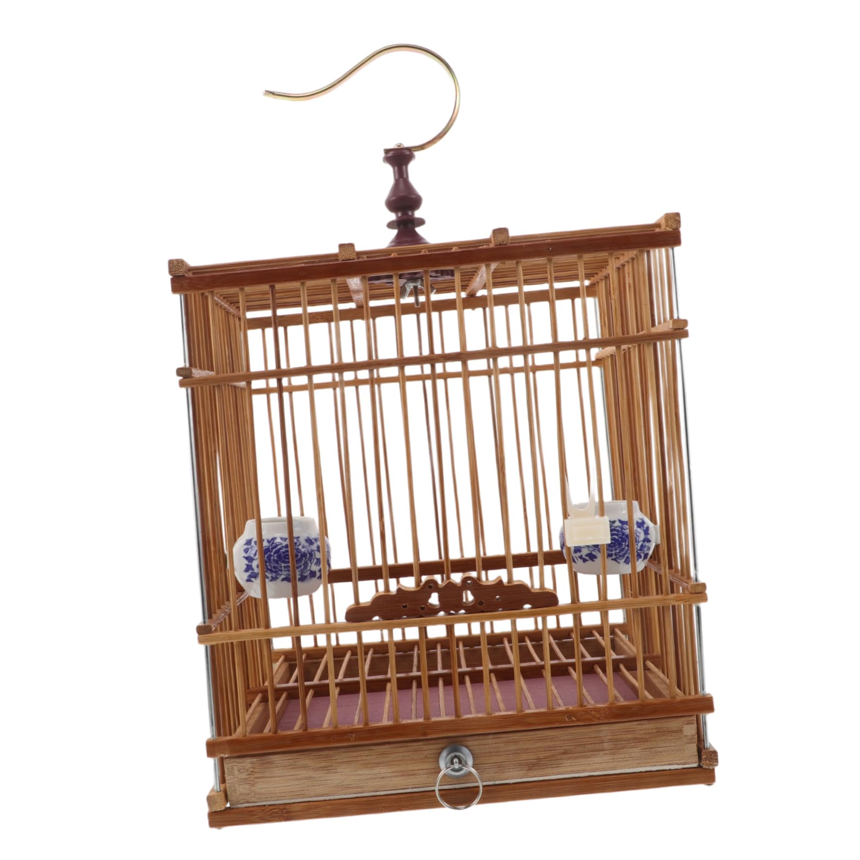 Cage à oiseaux suspendue en bambou style rétro pour salon et balcon