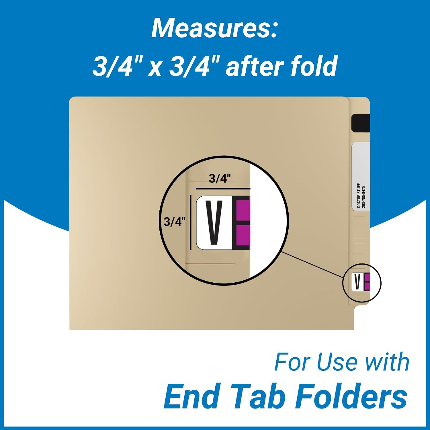 Doctor Stuff - File Folder Labels, Reynolds & Reynolds ColorFile Compatible Alphabet Labels - Letter V, Purple, 3/4" x 1-1/2", Roll of 500