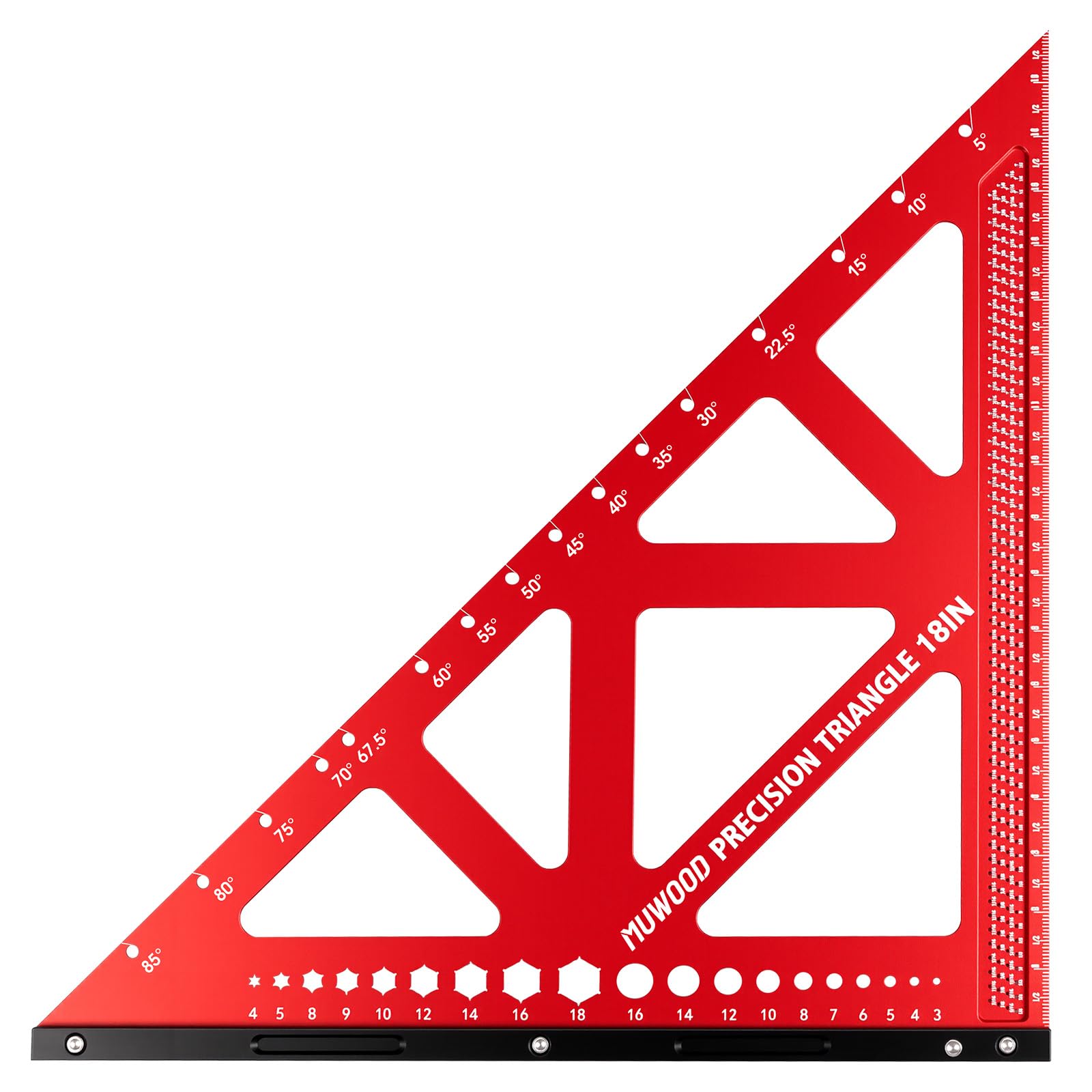MUWOOD Precision Triangle Square 18 inch, Imperial Scale Framing Square for Precise 90 and 45-Degree Measurement, Multifunctional Aluminum Alloy