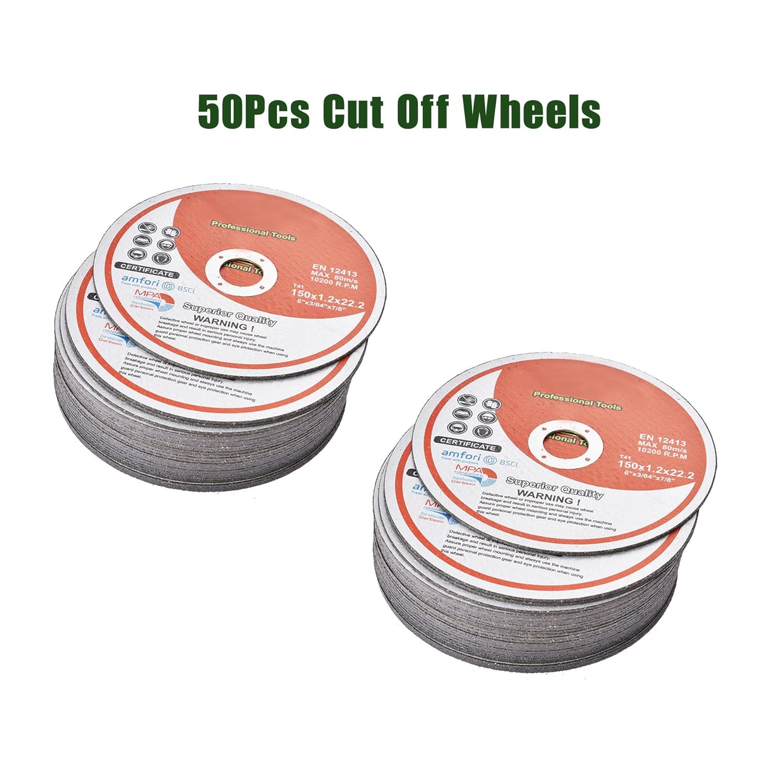 50Pcs Cut Off Wheels 6 x 0.045 x 7/8 Inch Metal and Stainless Steel Cutting Discs A60TBF 10200RPM