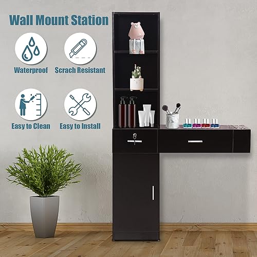 Miniatura 6 de MTFY Gabinete de salón blanco Estaciones de montaje en pared Peluquería Clásico Almacenamiento de cierre de seguridad Belleza Peluquería Equipo de