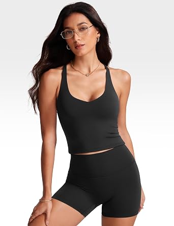 INGIA V Neck Padded Tank Tops Criss Cross Strap