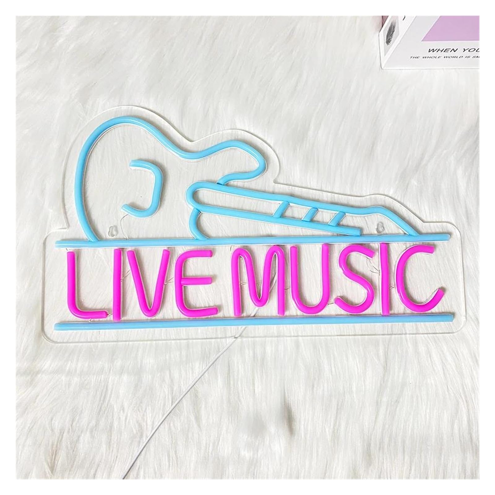 Insegna al Neon Insegna Al Neon Live Music Luce Per Chitarra Blu Dimmerabile Alimentata Tramite USB Per Studi Musicali Club Bar Decorazione Da Parete 42cmx24cm