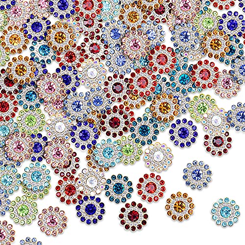 Pagow 14Mm 100Pcs Flower Shape Claw Cup Sew On Rhinestone Button, Crystal Glass Beads Buttons For Jewelry Making,Furniture,Earring,Garment,Apparel,Belt And Shoes (10 Colors, 0.5Inch)Thick 0.2 Inch #TOP19