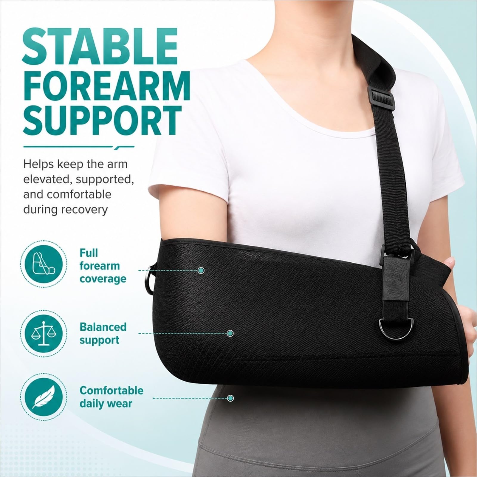 Cabestrillo para Brazo Inmovilizador Hombro Codo Muñeca con Placa de Soporte Rígida Malla Transpirable Correa Acolchada y Cinturón Ajustable Postoperatorio(L)