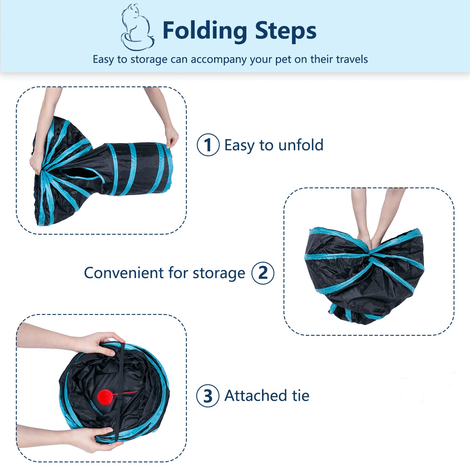 Alicedreamsky Collapsible Cat Tunnel – 3-Way Play Tube With Rattle Ball, For Cats & Small Pets - View #7