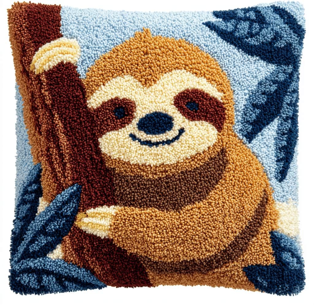 Kitquiver Latch Hook Kits for Adults Beginners-Sloth Pre-Printed Mesh Latch Hook Rug Kits Craft Cushion Set for Home Sofa Decoration 17X17 in. DIY Gift for Mom