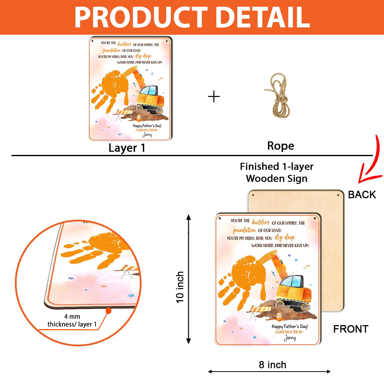 DIY Custom Excavator Craft Toddler Baby Handprint Gift for Construction Dad, Fathers Day Handprint Art Digger, 1st Father's Day Sign, Gift for Dad with Kids Handprints for Father's Day, Birthday