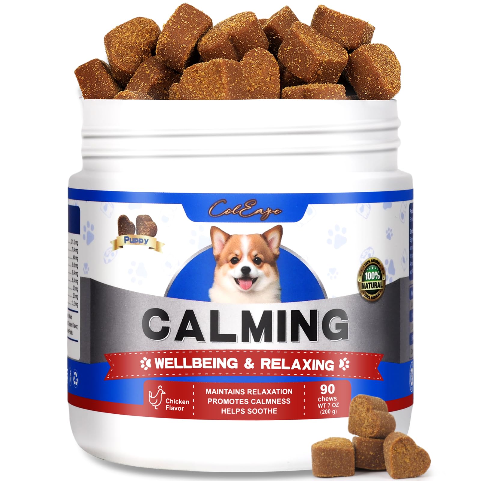Dog Calming Chews, Hemp Calming Chews for Dogs - Pure Natural Ingredients Calming Treats, Aid with Separation Barking, Vet Visits, Thunderstorms, 90 Count Chicken Flavor, Brown
