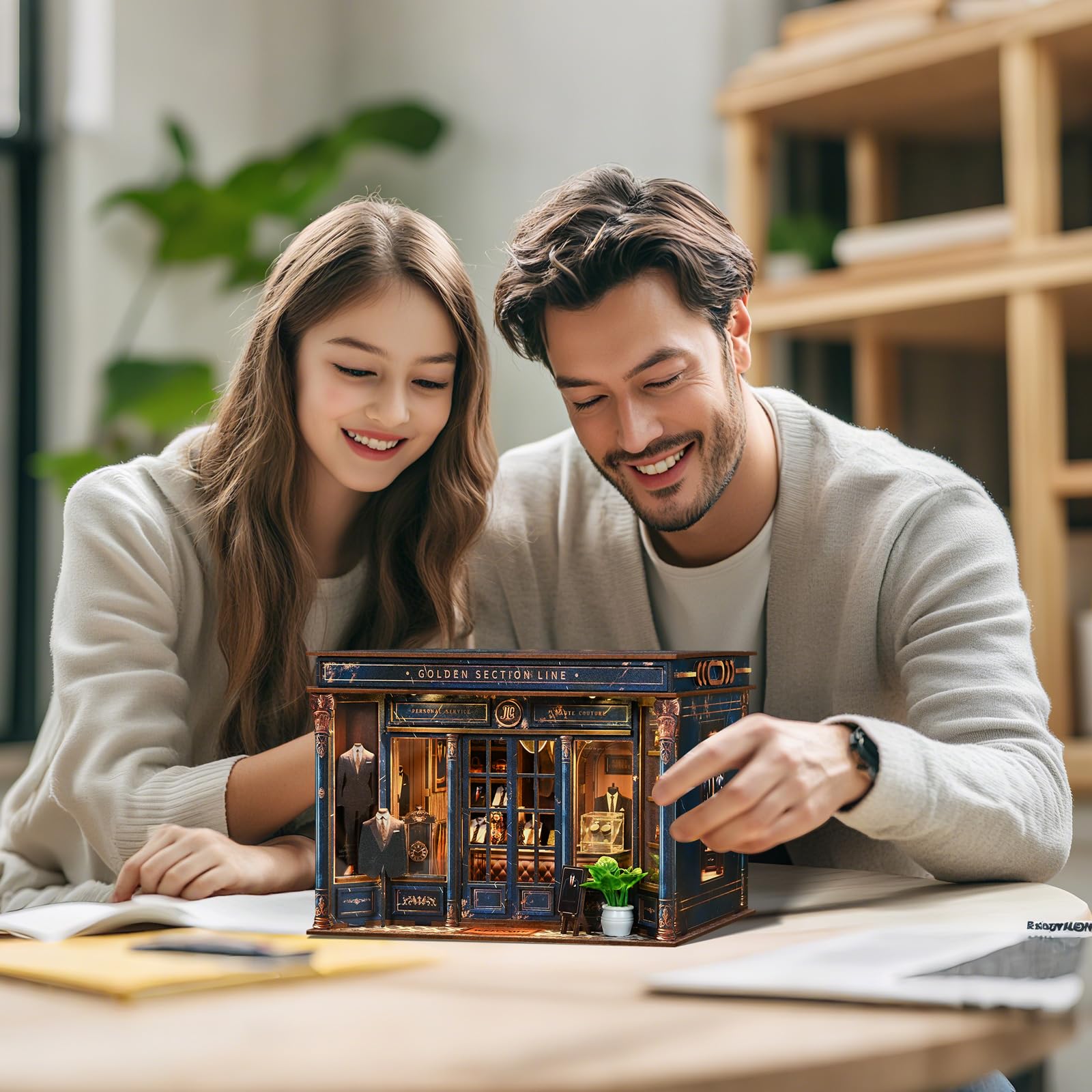 Book Nook Kit,Golden Section Line"Estilo retro de lujo",Kit de casa en Miniatura,puzzle de madera 3D con LED,kit de manualidades para niños y Adultos,Decoración Hogareña y Regalo Original