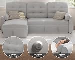 Ucloveria Sectional Sofa Couch, 87" Sleeper Sofa Bed with Reversible Storage Chaise Pull Out Couch for Living Room | Side Pocket | Charging Station | Removable Backrest | Linen Fabric, Light Grey