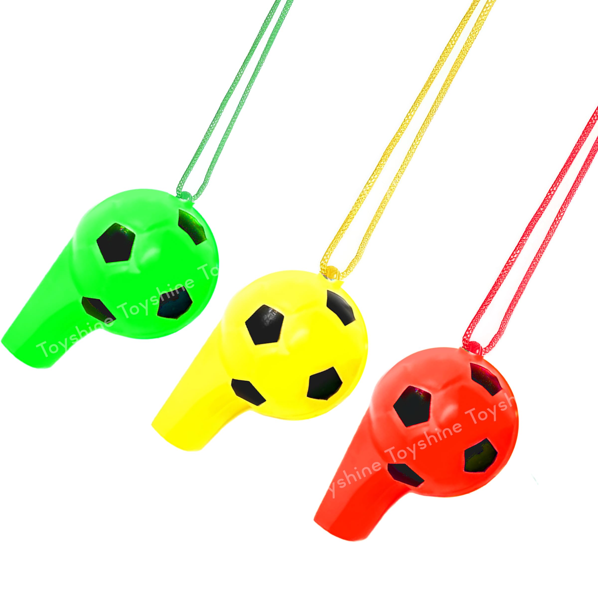 Toyshine Pack of 3 Football Shape Sports Coach Whistle with Lanyard Loud Crisp Noise Making Whistle for Kids Sports Games Lifeguard Survival Emergency &Training, Multi