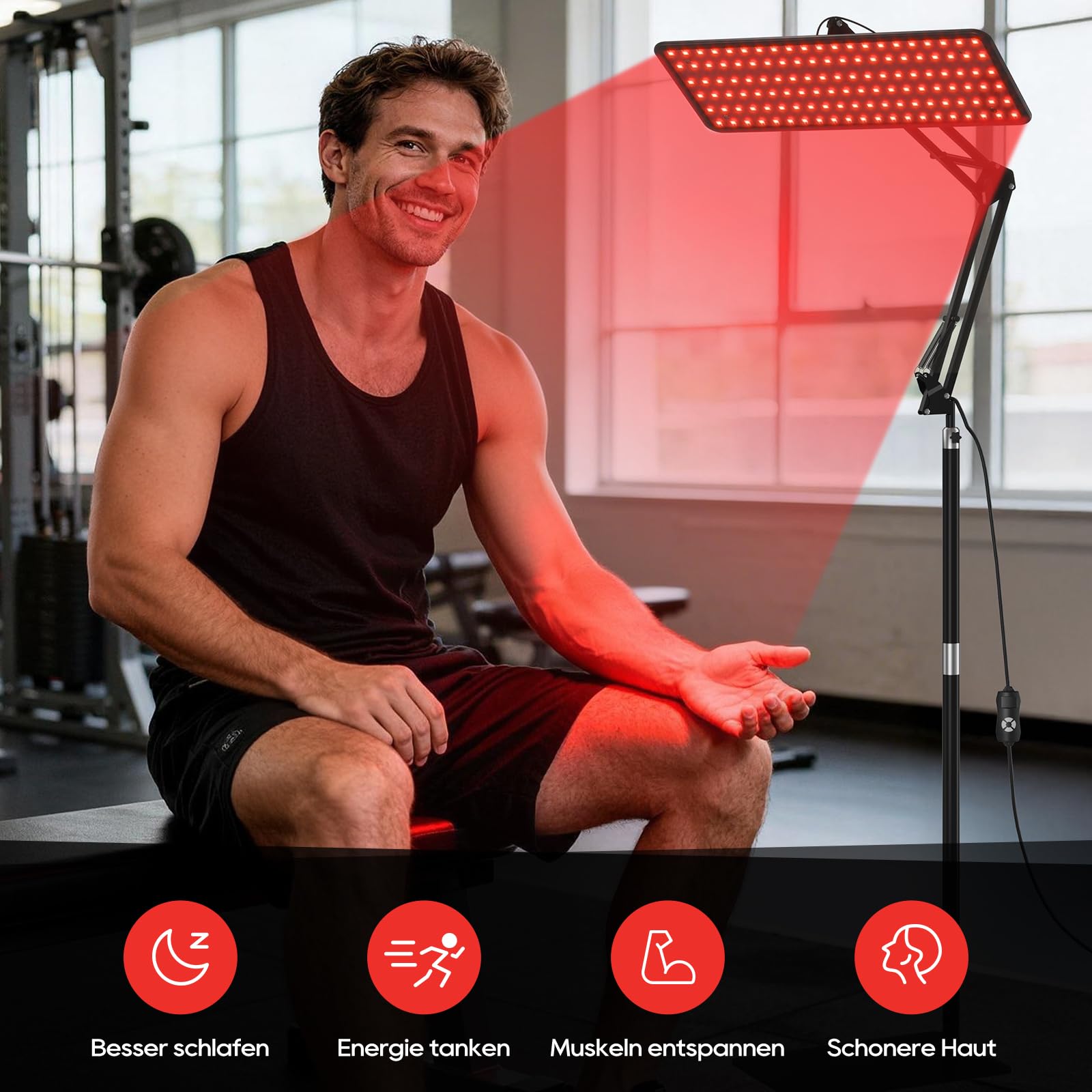 Morfone Lámpara de Luz Roja Cuerpo y el Rostro, Lámpara Infrarroja con Tres Longitudes de Onda (660 nm, 850 nm, 940 nm) Panel Luz Infrarroja con Gafas Protectoras, No Produce Calor (Negro, M) | Lámpara infrarroja sin calor para cuerpo completo y cara, 5 n