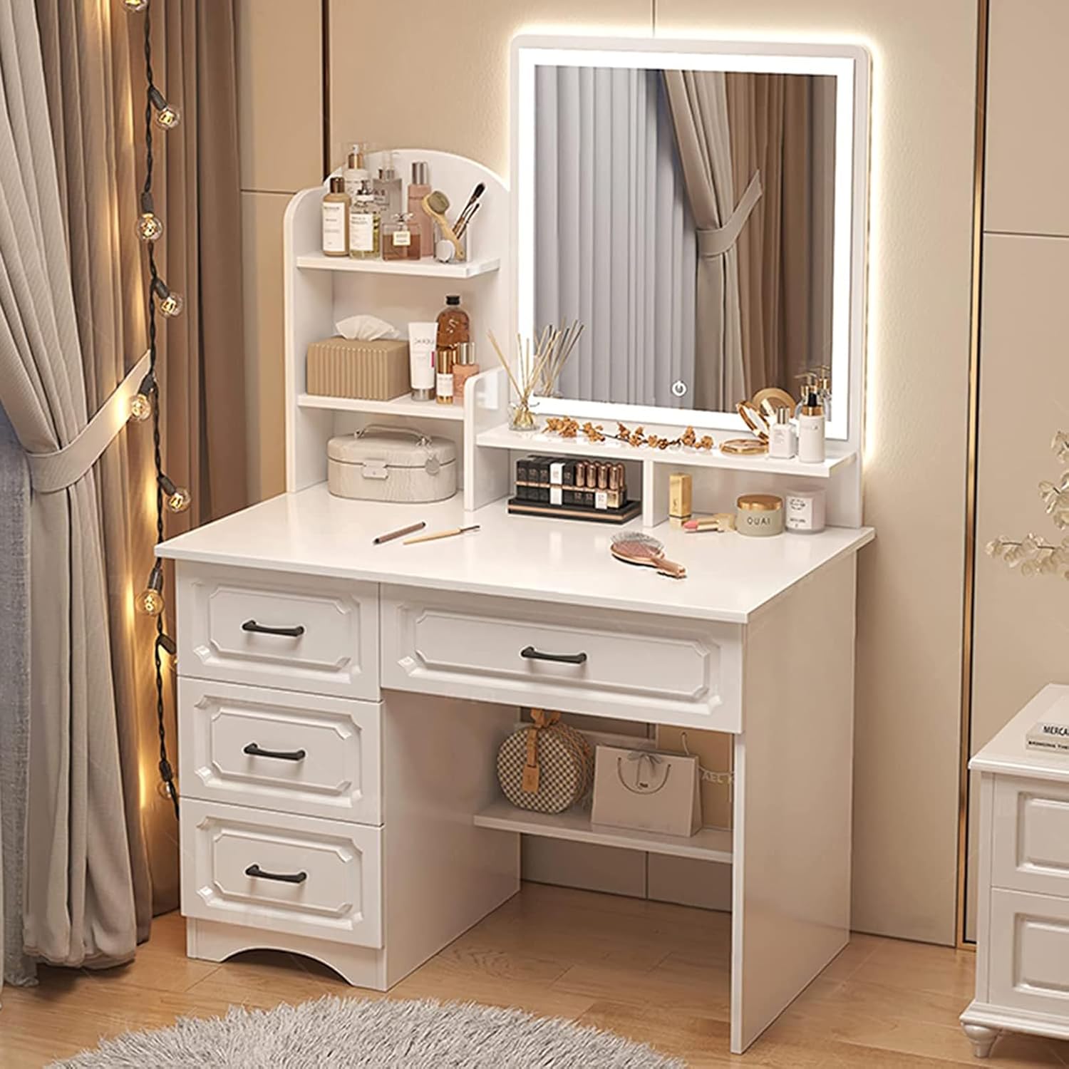 Vanities for Makeup, Vanity Set with Mirror and Stool, Touch Screen Hd Mirror(3Brightness