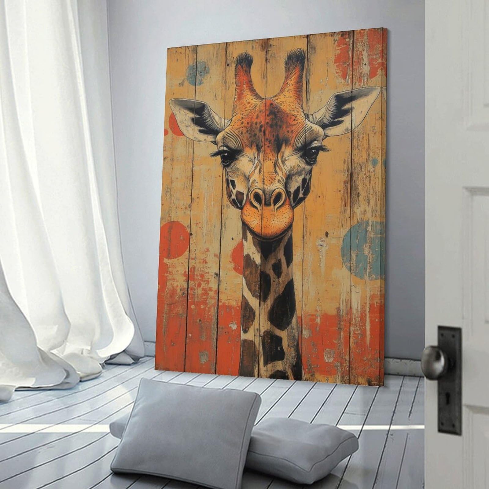 Junmoney Room Decor Wall Art Giraffe Portrait on Wood Panel Whimsical Wildlife Art, 12x18inch(30x45cm), for Wall Displays, Bedrooms Or Room Updates, An Easy Match for Collected Prints