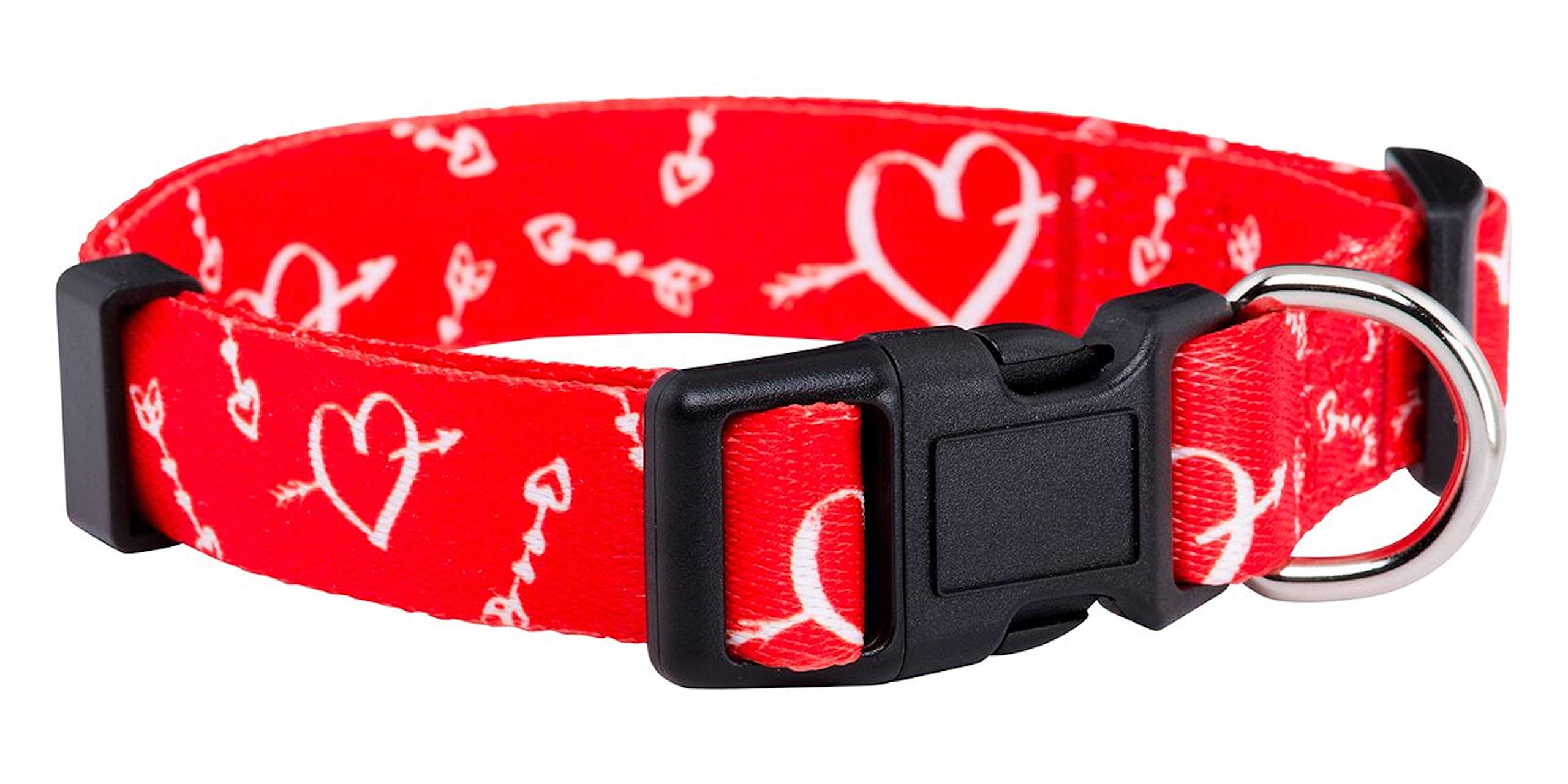 Native PupValentine's Day Heart Dog Collar, Cute Pink Red Puppy Gift (Large, Cupid's Arrows)