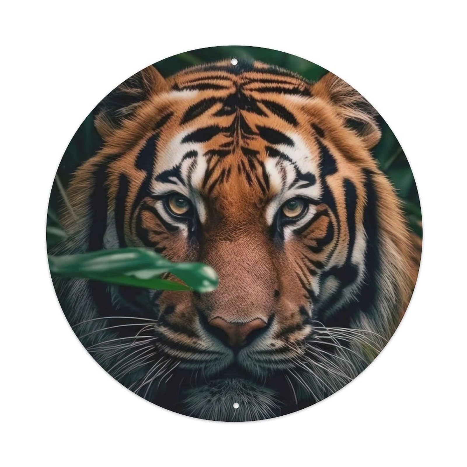 Cwbufd Vintage Style Animal Fierce Tiger In Lush Jungle Wildlife Photography Nature Vintage Metal Tin Sign Plaque Wall Decor For Cafe, Club Bar, Office, Garden Metal Poster 8X8inch