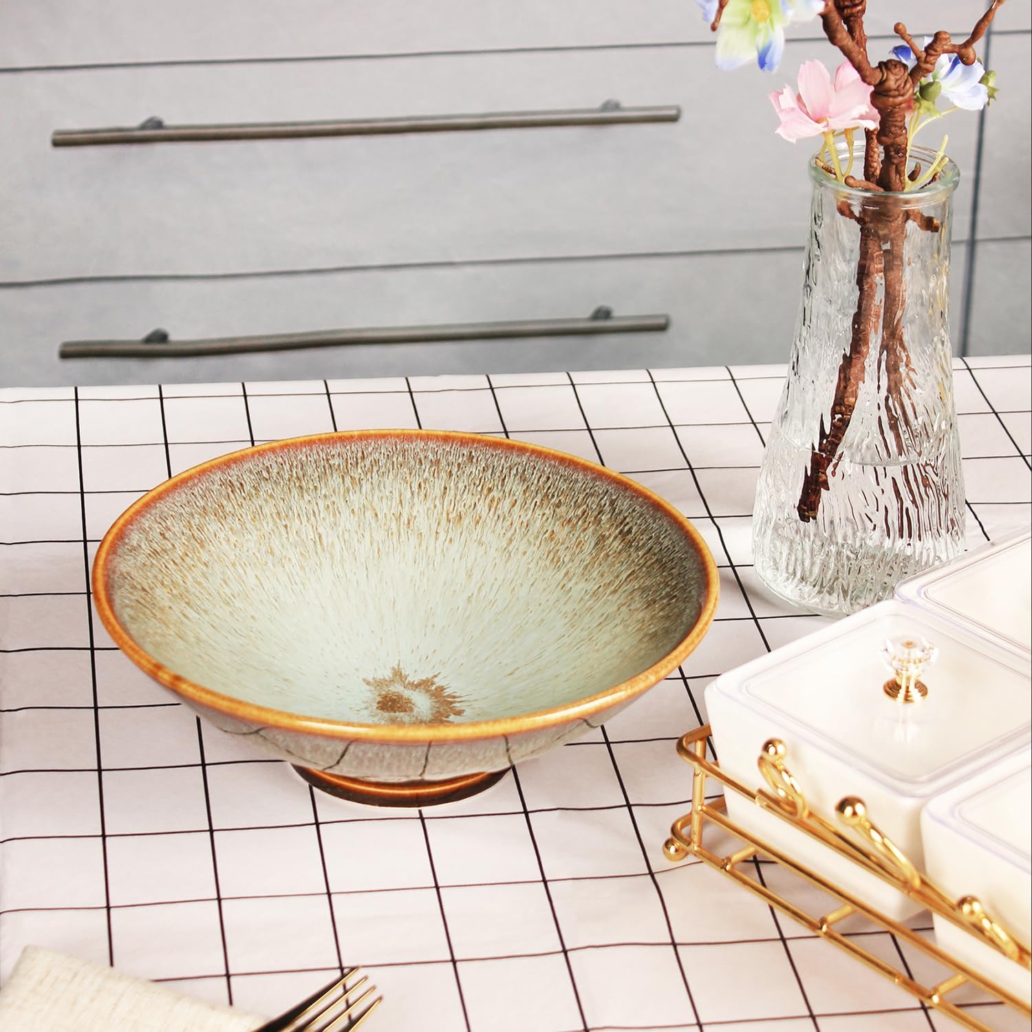 Ceramic Japanese Ramen Noodle Soup Bowl Set of 2, For Ramen, Pho, Soup, Salad, pasta, Asian Dishes,Udon noodles,Chinese Large Ramen Bowl - Microwave dishwasher oven safe, Brown 8.2 Inch image 4
