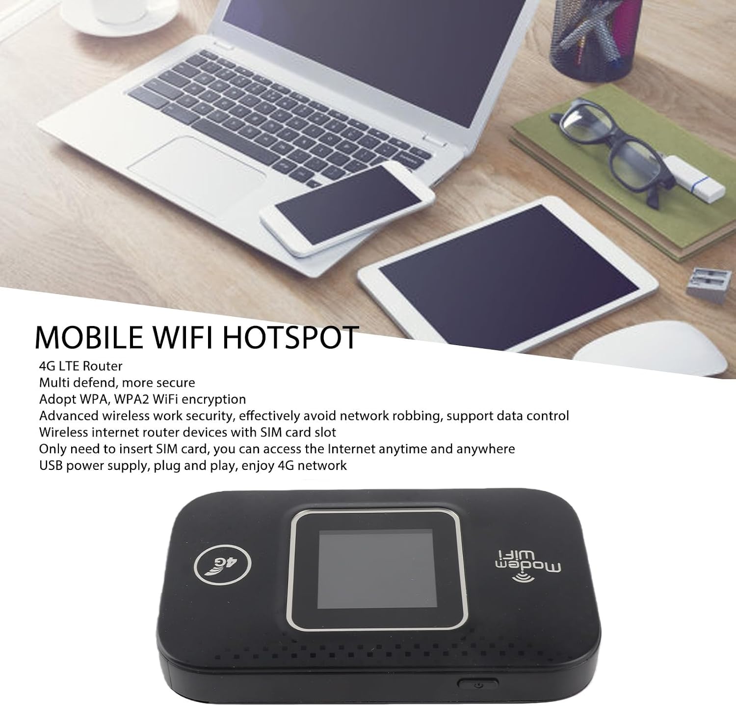 Generic 4G LTE Mobile Hotspot for Asian, Portable Color Screen Internet Router with SIM Card Slot, Up to 150Mbps 10 Devices, USB Powered Dongle for Outdoor Travel,
