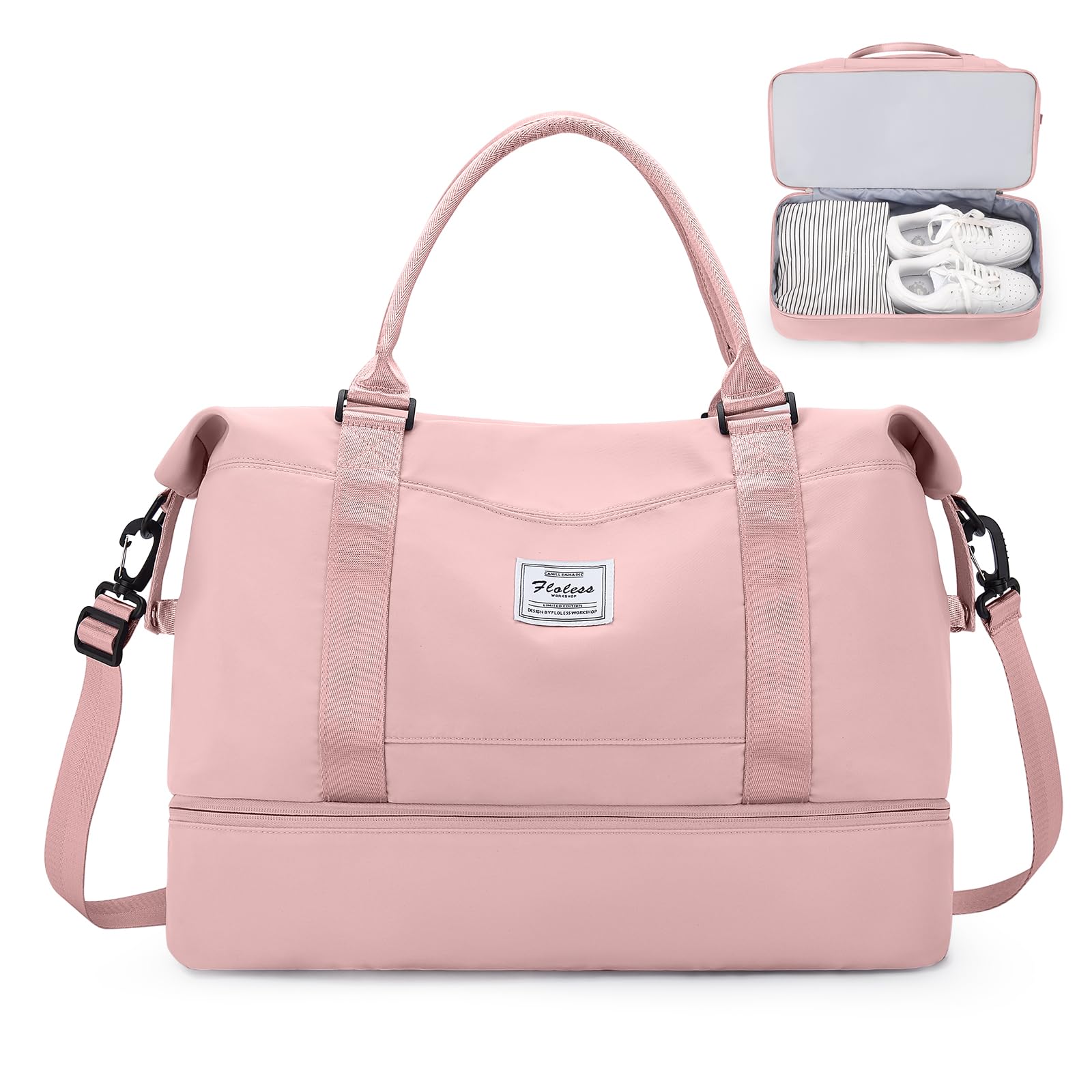 Borsone da Viaggio Donna, 45x36x20 Easyjet Bagaglio a Mano Borsa da Viaggio con Scomparto per le Scarpe, Borsa Sportiva Borsone da Palestra Grande, Borsa da Weekend,Borsa per Ospedale,E3-Rosa