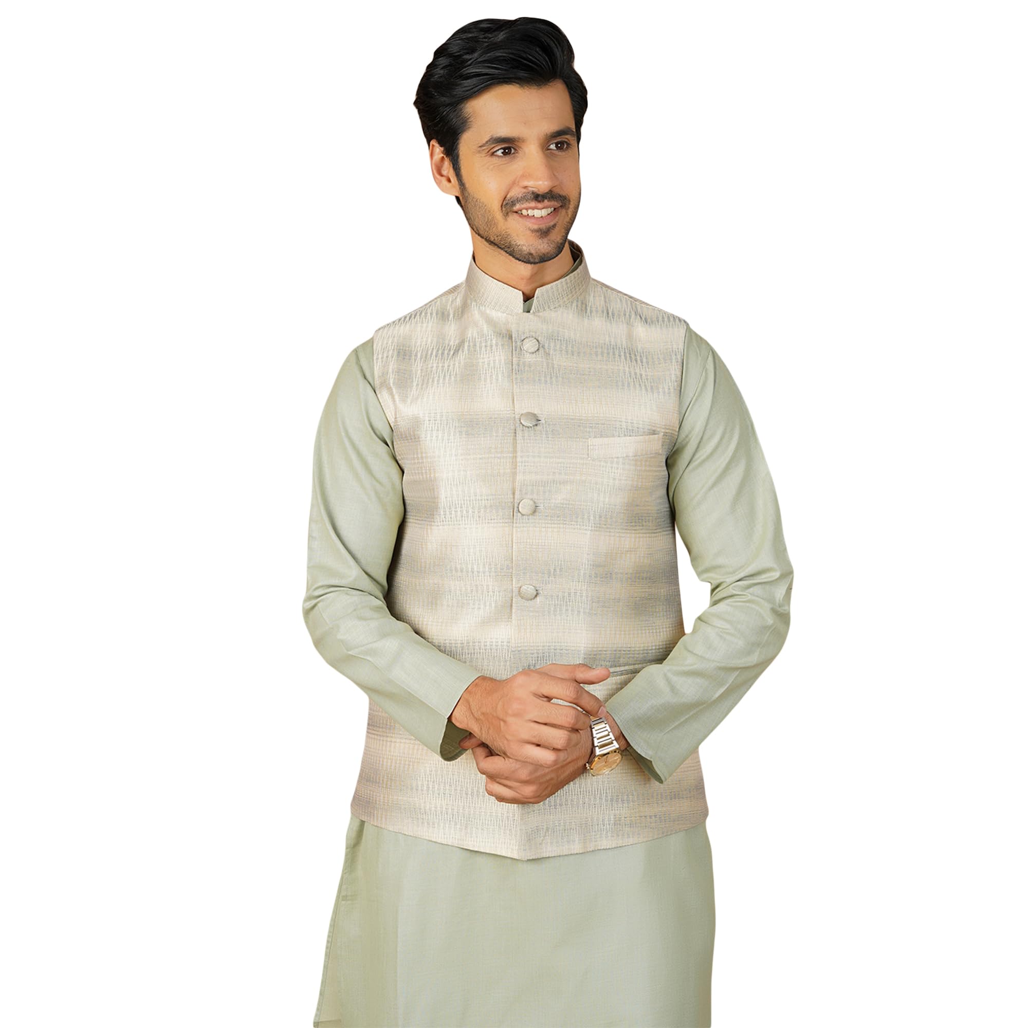 wintage Men's Banarasi Rayon Cotton Black Nehru Jacket-picture-20