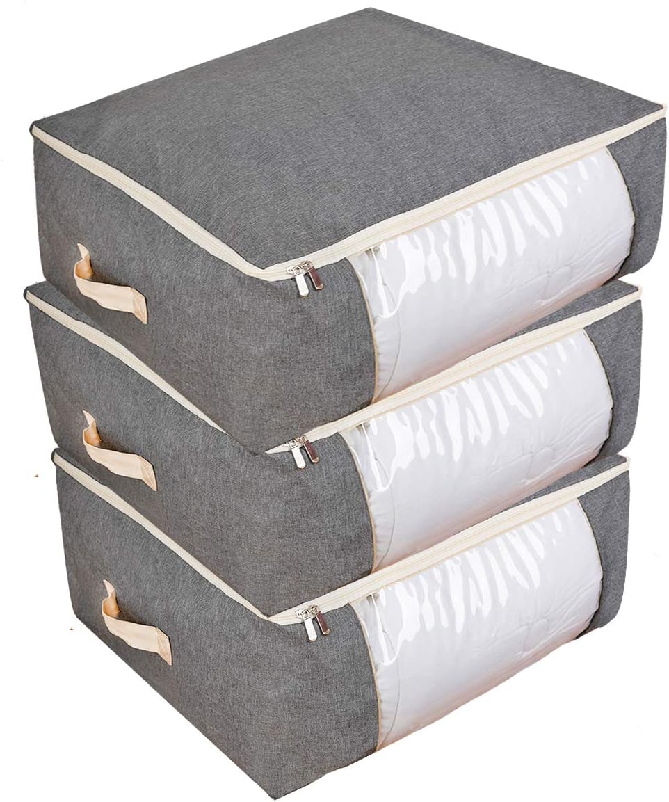 Qozary 84L Storage Bag with Zips, 3 Pack Underbed Storage Bags, Duvet