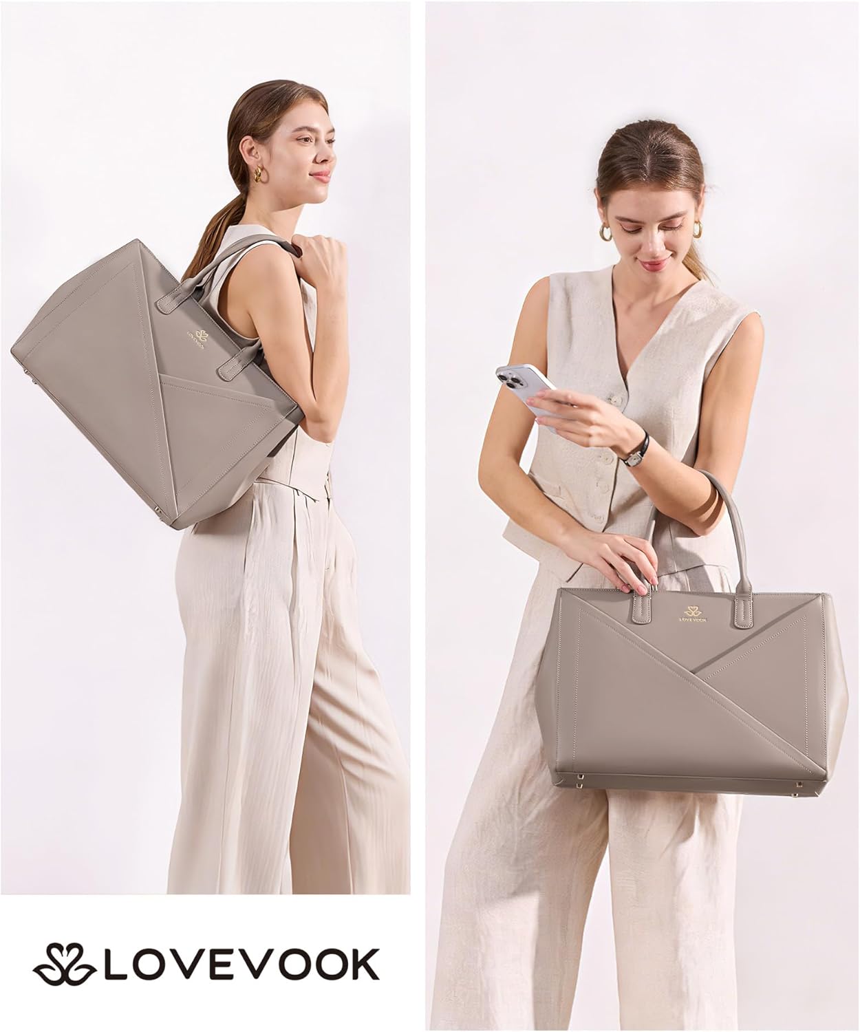 LOVEVOOK Laptop Tote Bag for Women with Large Cup Holder, 15.6 Inch PU Leather Work Bag Teacher Tote Bag, Waterproof Computer Bags Business Office Briefcase Handbag - Image 2