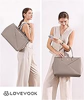 Vista 2 de LOVEVOOK Laptop Tote Bag for Women with Large Cup Holder, 15.6 Inch PU Leather Work Bag Teacher Tote Bag, Waterproof Computer Bags Business Office