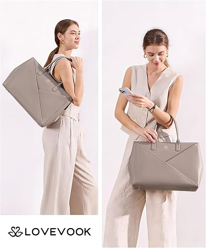 Miniatura 2 de LOVEVOOK Laptop Tote Bag for Women with Large Cup Holder, 15.6 Inch PU Leather Work Bag Teacher Tote Bag, Waterproof Computer Bags Business Office