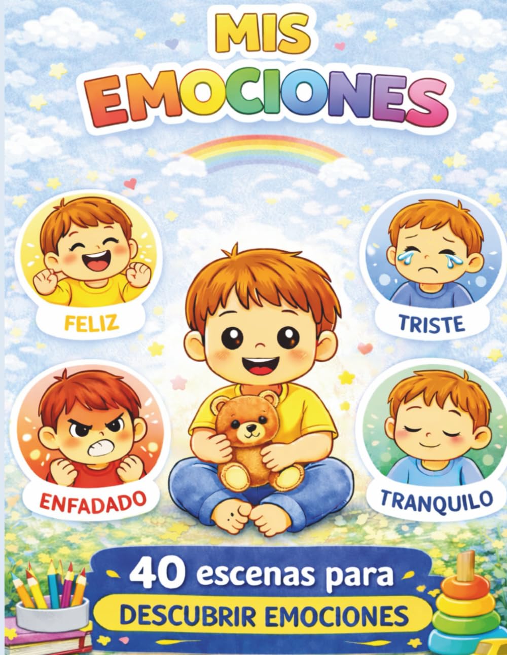 Mis emociones: 40 escenas para descubrir emociones | Libro infantil para aprender a expresar sentimientos: Libro educativo para niños de 3 a 6 años ... sentimientos y practicar escritura sencilla